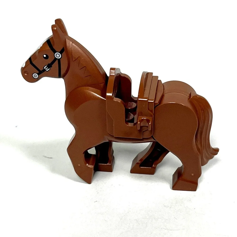 LEGO Animals Lot 2 Horses Movable Legs Reddish Brown White Bridle Castle Western